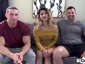 A petite Asian woman gets a facial after a spit roat with two body builders.