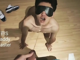 Young Asian boy drinks piss as a gay slave