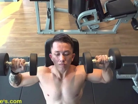 See how he sweats and muscles and then enjoys the massage with nipple play and edging.