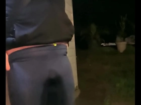 A desperate French gay, soloboy, urinates in his pants while flashing his rock hard cock to his neighbors.