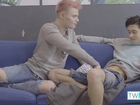 Logan and Oliver’s pink hair and Asian features are revealed in hardcore scenes.