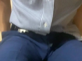 After getting back home from work, I pleasure myself while fondling my nipples in a suit.