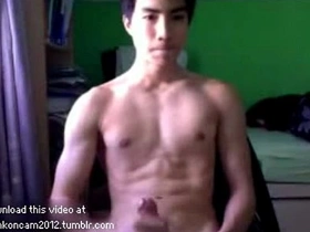 Small and cute Asian boy masturbates.