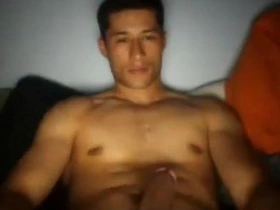 Half Caucasian, half Laotian solo boy masturbates without cumming.