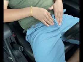 Young and chubby boys solo pleasure ride in the car