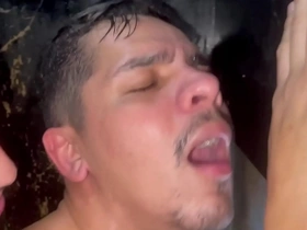 Young white man meets gay lovers with a big ass and ebony skin for bareback fun