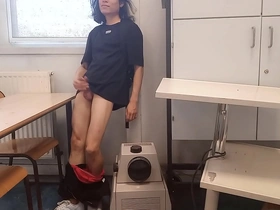 A naughty student masturbates and ejaculates in a classroom, while another one makes solo porn at university.