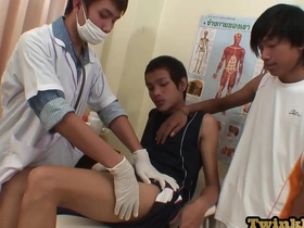 Twink doctors have a three woman sexual experience with an Asian patient.