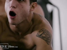A hot and passionate scene of a shy man’s first gay experience with the help of his tattooed army bunkmate.