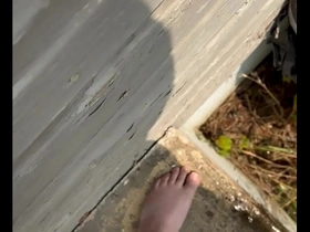 Trans gays outdoor adventure with piss play on the porch