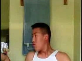 Asian man on webcam, naked and ready to chat.